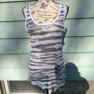 Guess white and black Zebra Print see through sequin thick strap Tank top